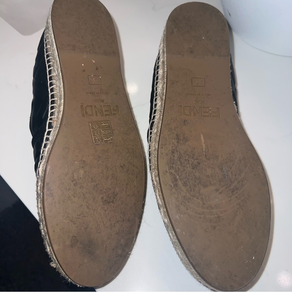 Fendi Black Leather Espadrilles with Cream Jute Toe Cap - Picture 2 of 4
